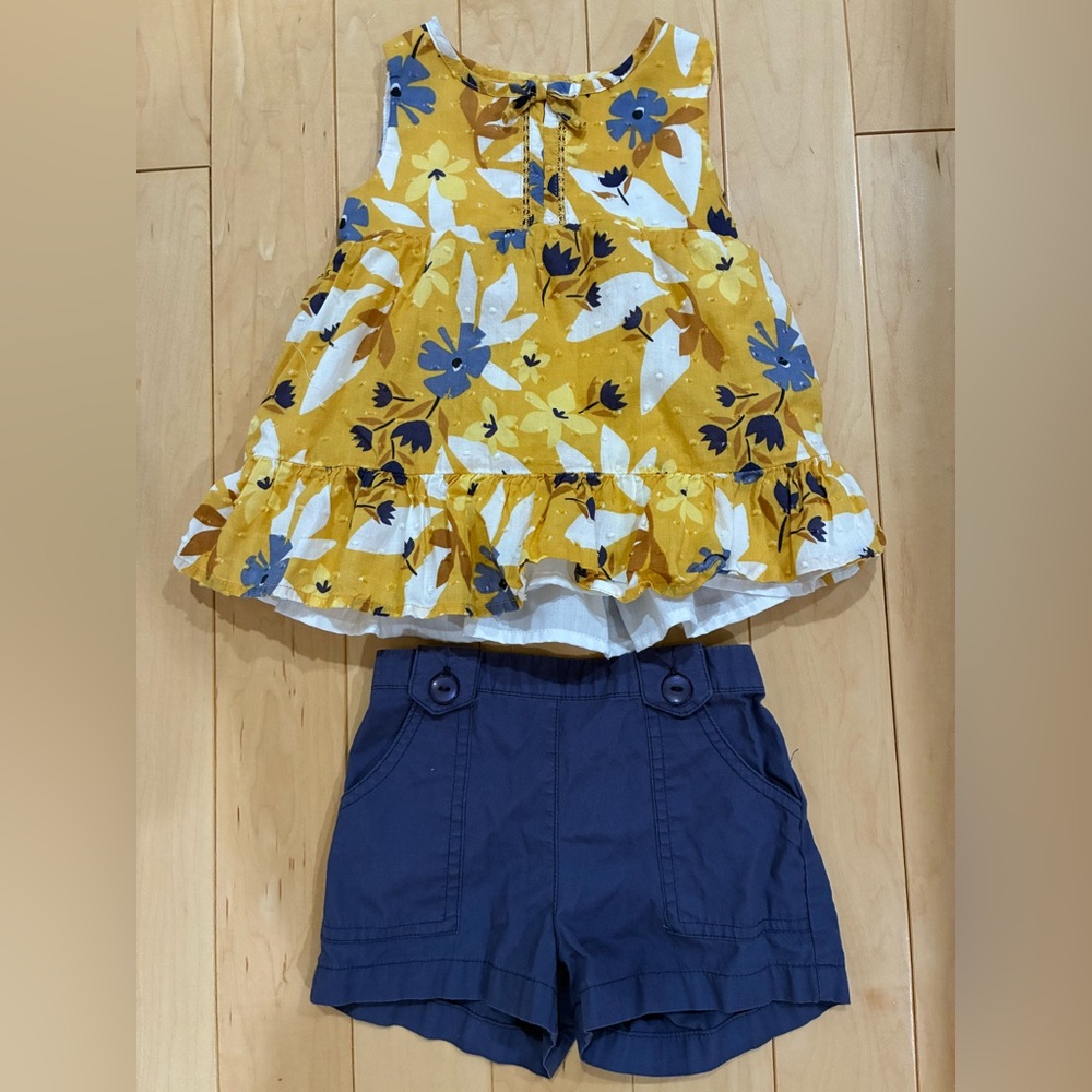 Tommy Bahama Floral Yellow Top and Blue Shorts Set
